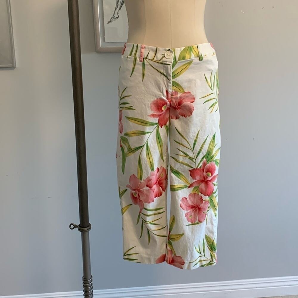 Vintage George Stretch Tropical Floral Capri Pants Size 10 Resortwear